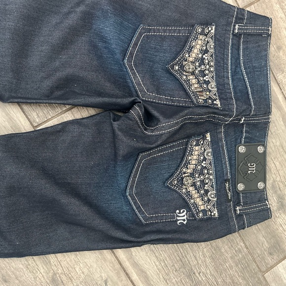 Miss Me Dark Wash Skinny Jeans ✨ White Thick Stitching Y2K Western Size 27 - Picture 8 of 11